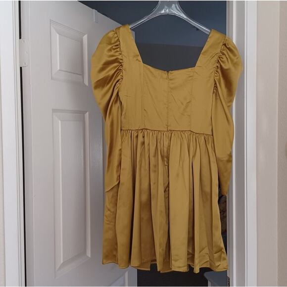 Revolve Mirabel Satin Mini Babydoll Dress Gold Chartreuse Size S NWT - Picture 11 of 14